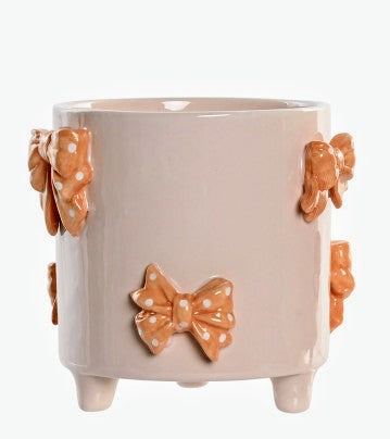 Porta Vaso ceramica rosa con fiocchi